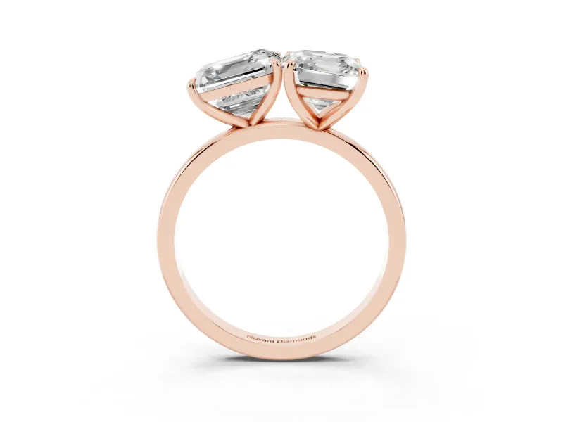 Asscher Cut and Emerald Cut Toi Moi Ring Set in Rose gold with Prong Setting