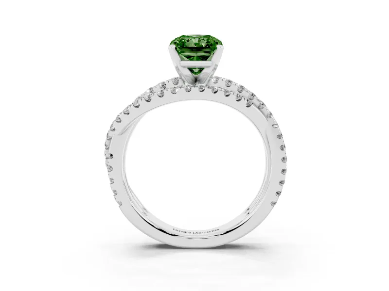 Radiant Cut Twisted Pavé Engagement Ring Setting for a Fancy Green Lab-Grown Diamond | White Gold