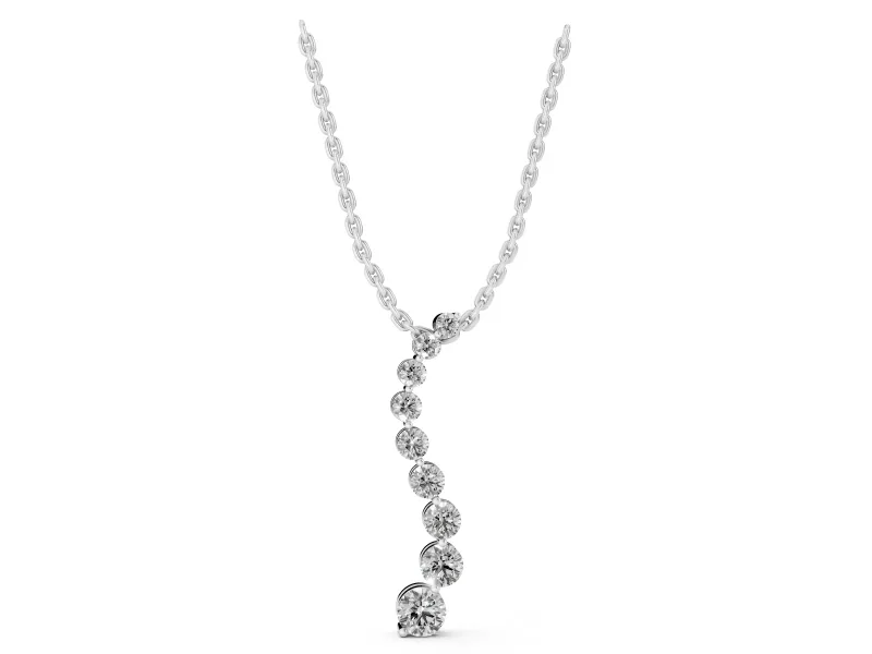 Round Lab-Grown Diamond Graduated Curve Pendant Necklace | Linked Prong Heads | Sterling Silver