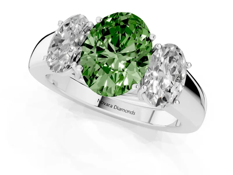Oval 3 Stone Engagement Ring Setting for a Fancy Green Lab-Grown Diamond | Sterling Silver