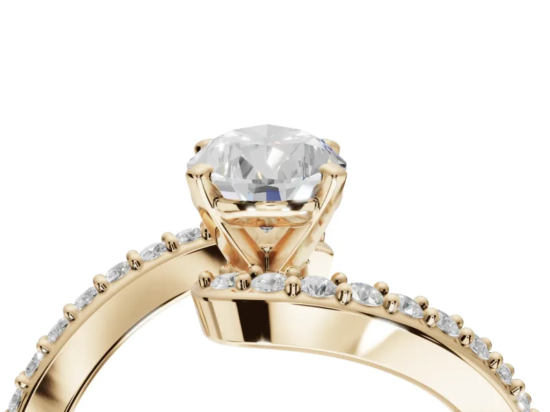 Pear-Shaped Bypass Pavé Solitaire Engagement Ring Setting | Swirl Band | Yellow Gold