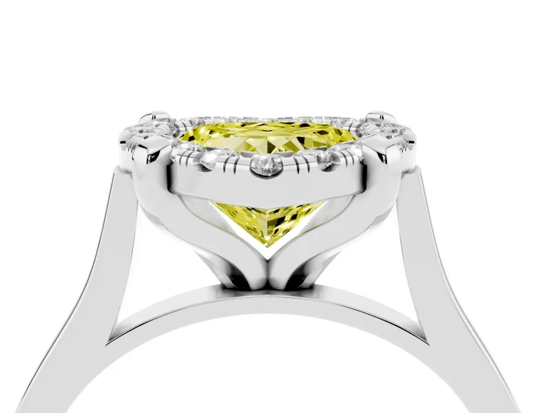 Heart-Shaped Claw Corner Halo Engagement Ring Setting for a Fancy Yellow Lab-Grown Diamond | Slim Plain Band | Platinum