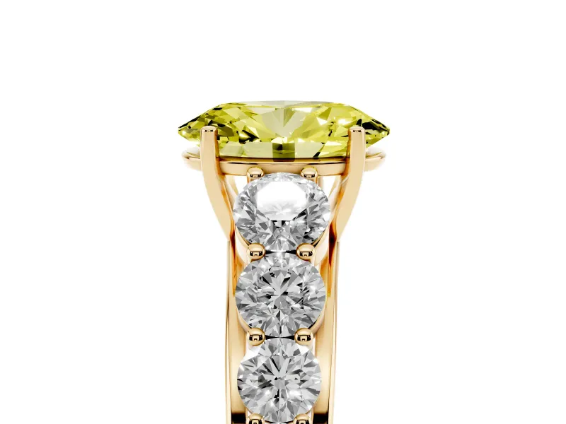 Oval Graduated Side Stone Engagement Ring Setting for a Fancy Yellow Lab-Grown Diamond | Flat Top Band | Yellow Gold
