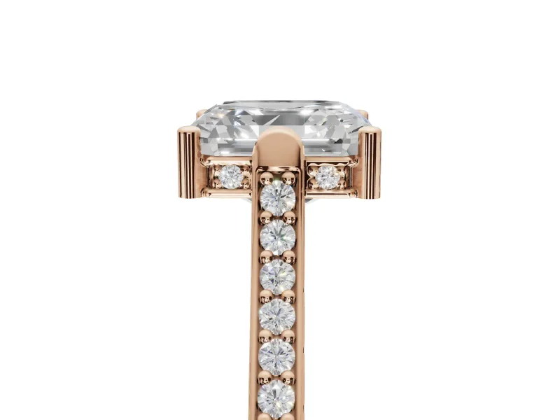 Asscher Cut Vintage Cathedral Engagement Ring Setting | Carved Band | Rose Gold