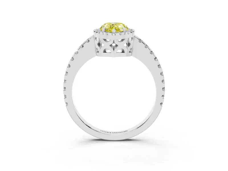 Pear-Shaped Pave Halo Engagement Ring Setting for a Fancy Yellow Lab-Grown Diamond | Platinum