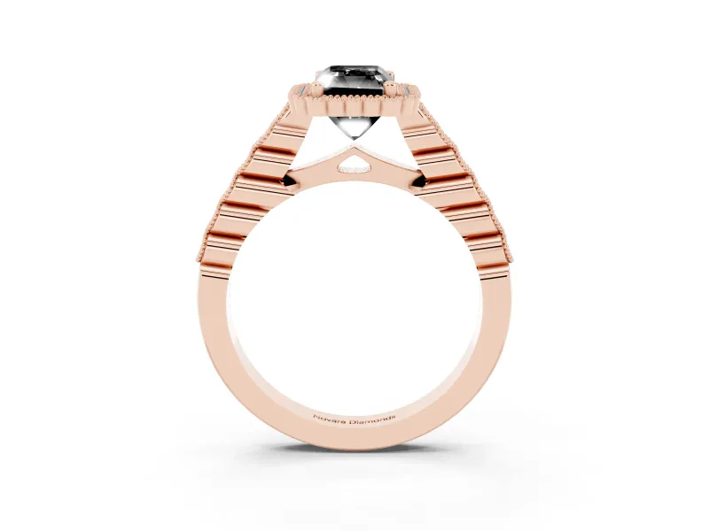 Radiant Cut Milgrain Halo Engagement Ring Setting for a Black Center | Beaded Shoulders | Rose Gold
