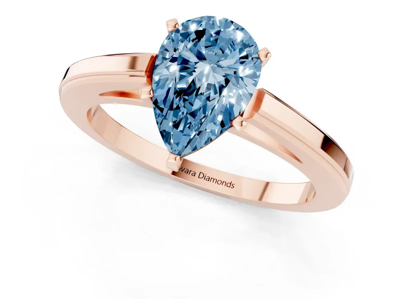 Fancy Blue Pear Cut Diamond Solitaire Ring Set in Rose gold with Prong Setting and Classic Band
