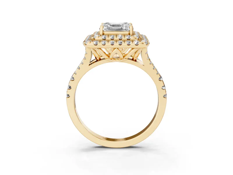 Asscher Cut Halo Split Shank Engagement Ring Setting | Yellow Gold
