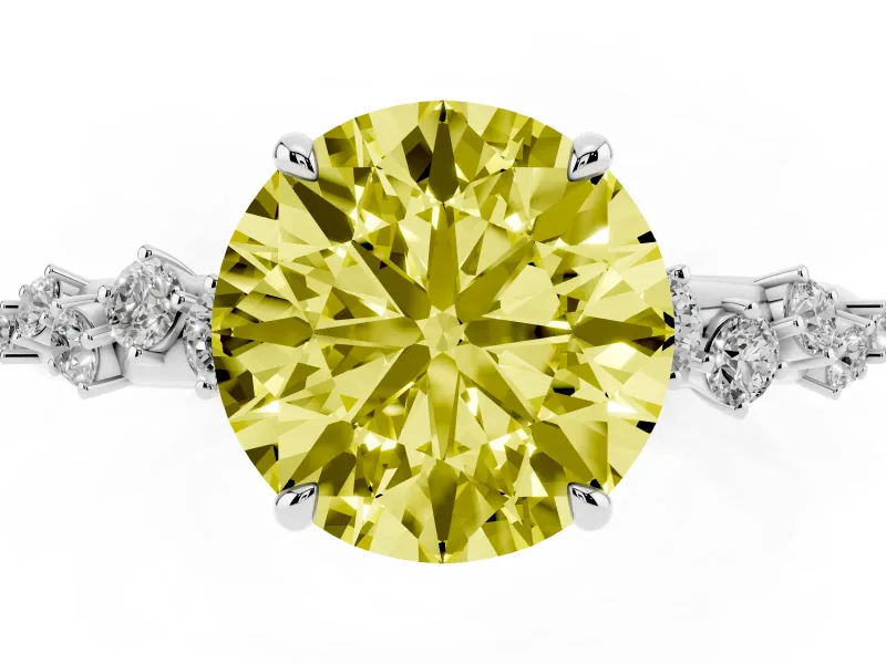 Fancy Yellow Round Cut Diamond Cluster Solitaire Ring Set in Silver with Prong Setting