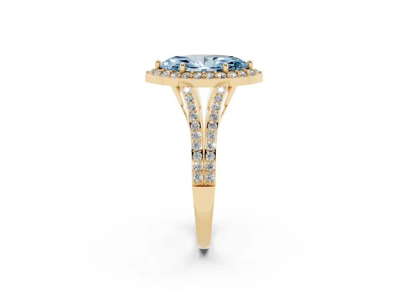 Marquise Split Shank Halo Engagement Ring Setting for a Fancy Blue Lab-Grown Diamond | Yellow Gold