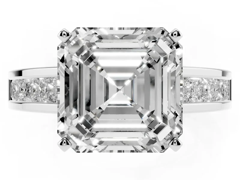 Asscher Cut Channel Set Engagement Ring Setting | Princess Cut Accents | Platinum