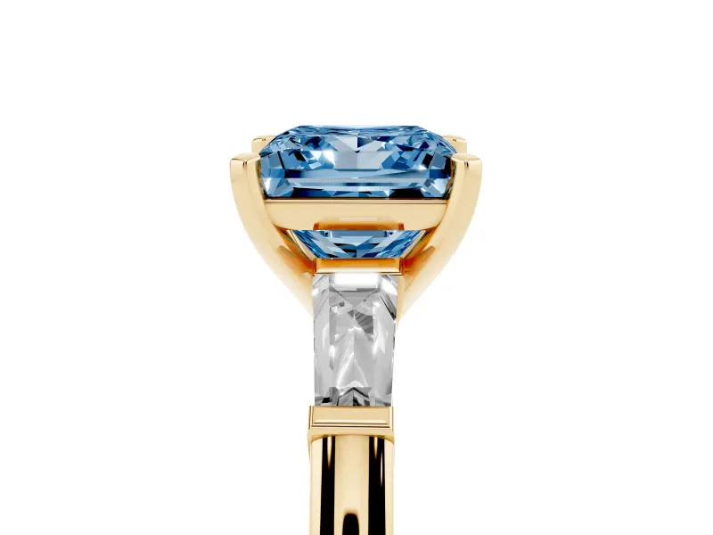 Princess Cut Baguette Engagement Ring Setting for a Fancy Blue Lab-Grown Diamond | Yellow Gold