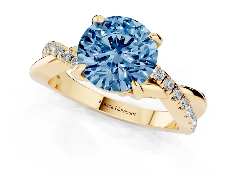 Round Twist Engagement Ring Setting for a Fancy Blue Lab-Grown Diamond | Yellow Gold