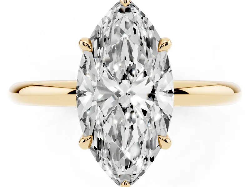 Marquise Hidden Halo Engagement Ring Setting | Thin Plain Band | Yellow Gold