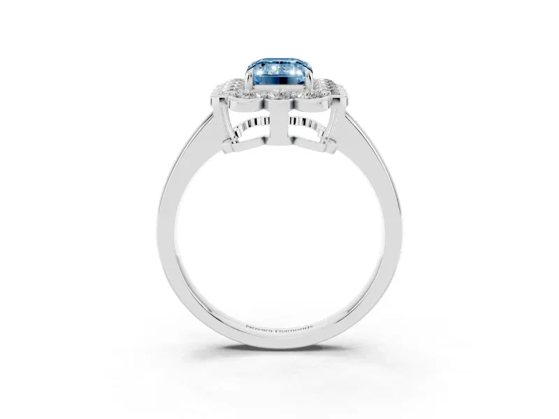 Emerald Cut Scalloped Cluster Halo Engagement Ring Setting for a Fancy Blue Lab-Grown Diamond | Plain Band | Platinum