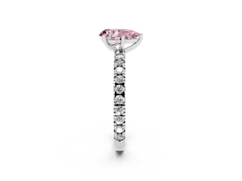 Fancy Pink Pear Cut Diamond Pavé Band Solitaire Set in Silver with Prong Setting