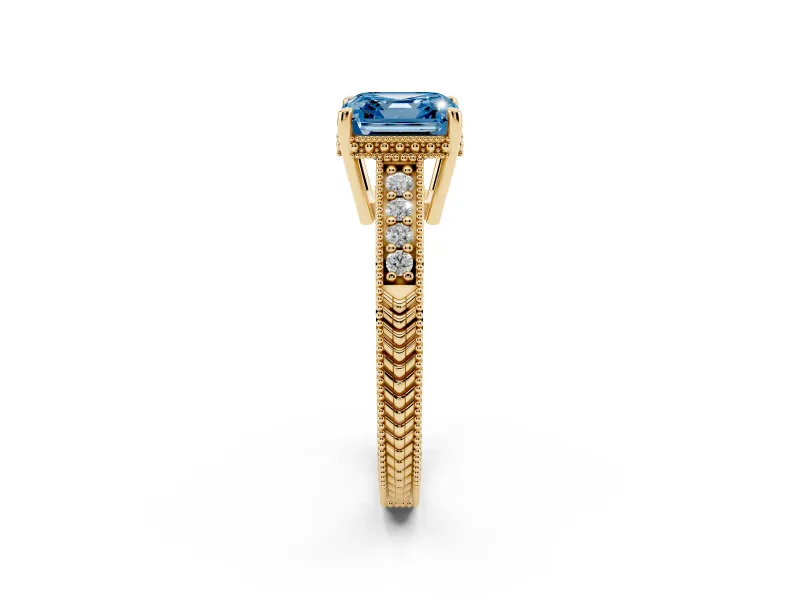 Asscher Cut Engraved Engagement Ring Setting for a Fancy Blue Lab-Grown Diamond | Yellow Gold