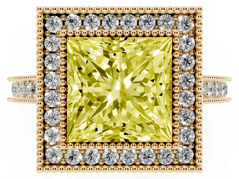 Princess Cut Halo Engagement Ring Setting for a Fancy Yellow Lab-Grown Diamond | Yellow Gold - Design NV-24721