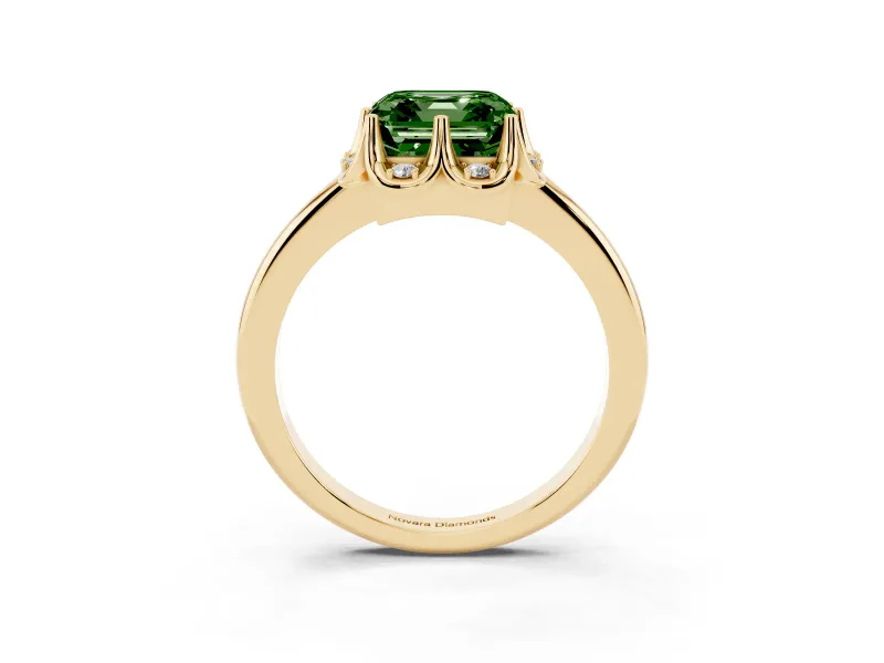 Asscher Cut Petal Halo Engagement Ring Setting for a Fancy Green Lab-Grown Diamond | Yellow Gold