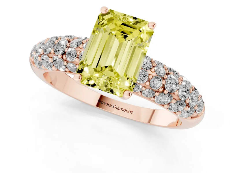 Emerald Cut Multi Row Pave Engagement Ring Setting for a Fancy Yellow Lab-Grown Diamond | Rose Gold