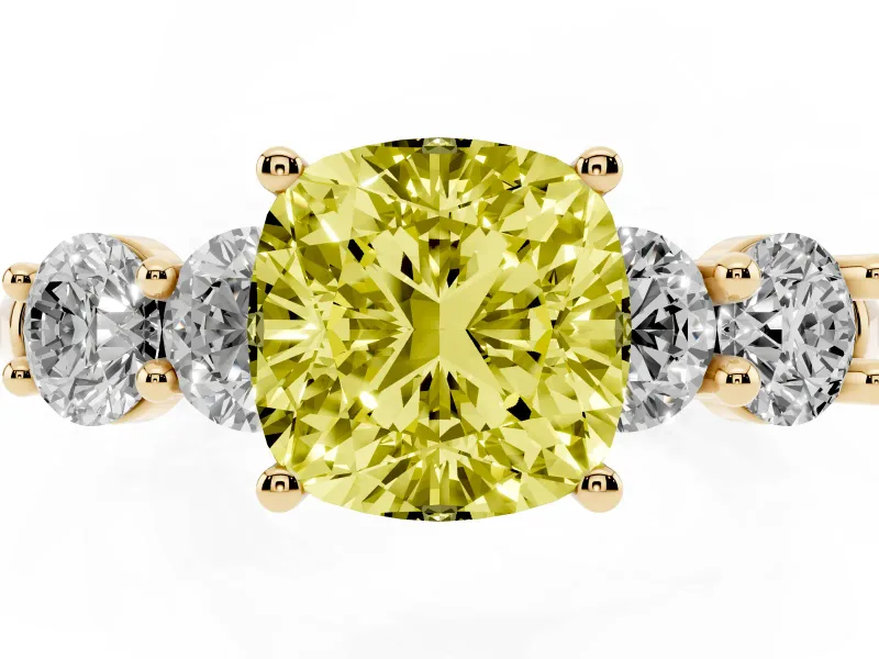 Cushion Cut Five Stone Engagement Ring Setting for a Fancy Yellow Lab-Grown Diamond | Plain Band | Yellow Gold