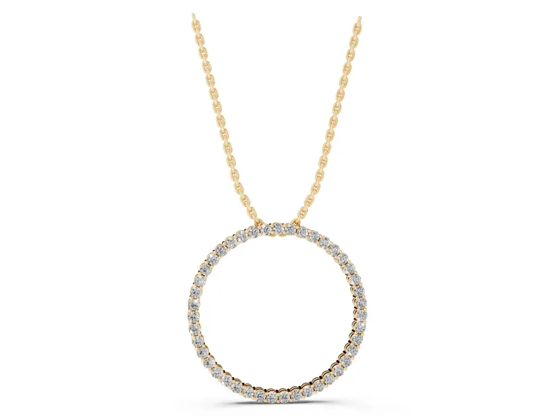 Round Lab-Grown Diamond Thin Eternity Circle Pendant Necklace | Shared Prongs | Yellow Gold