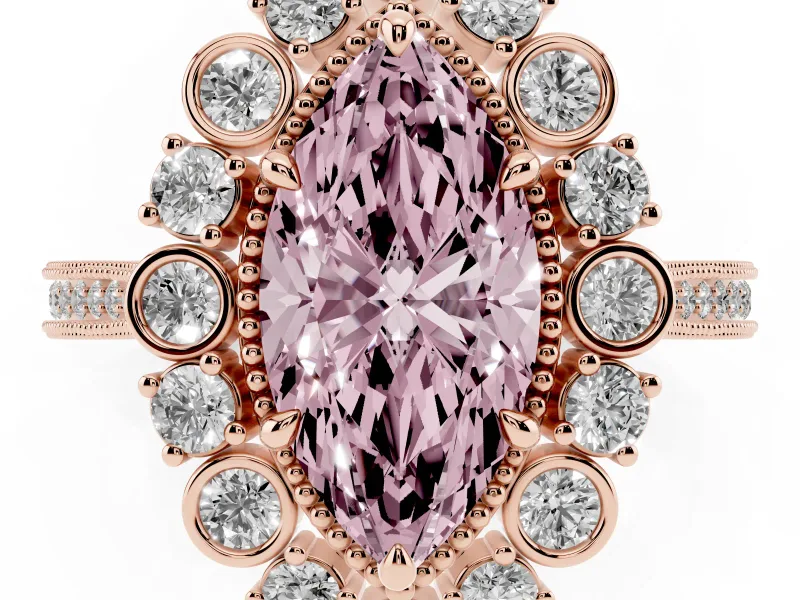 Marquise Scalloped Halo Engagement Ring Setting for a Fancy Pink Lab-Grown Diamond | Milgrain Edges | Rose Gold