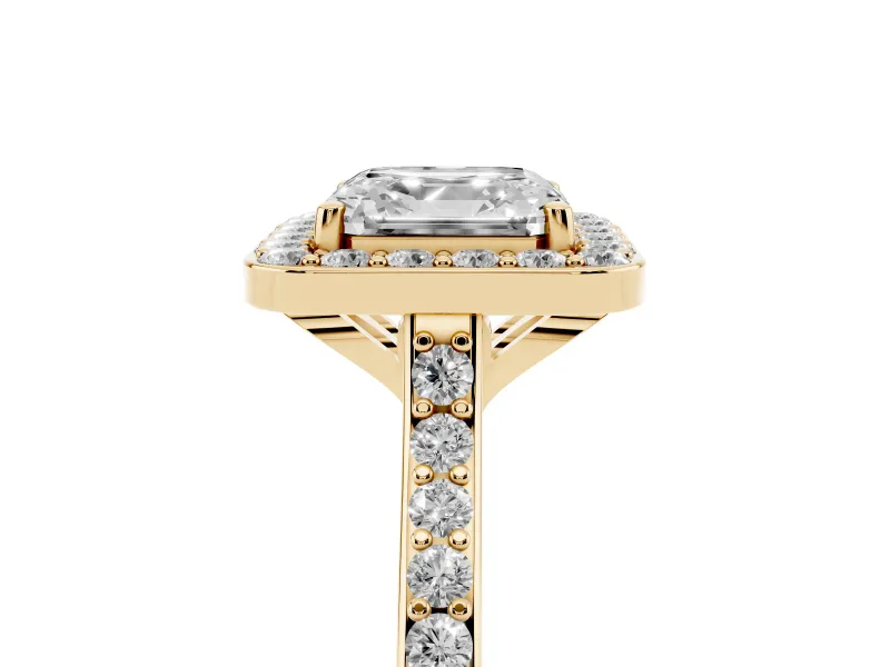 Asscher Cut Pavé Halo Engagement Ring Setting | Yellow Gold