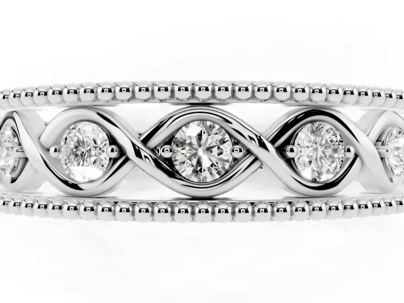 Round Lab-Grown Diamond Vintage Twisted Openwork Wedding Band | Milgrain Edges | Platinum