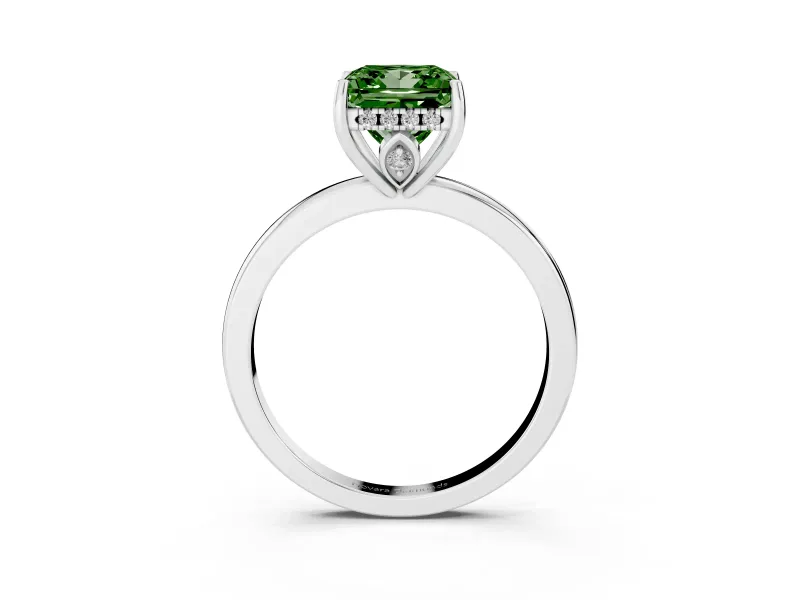 Princess Cut Hidden Halo Engagement Ring Setting for a Fancy Green Lab-Grown Diamond | Thin Band | Sterling Silver