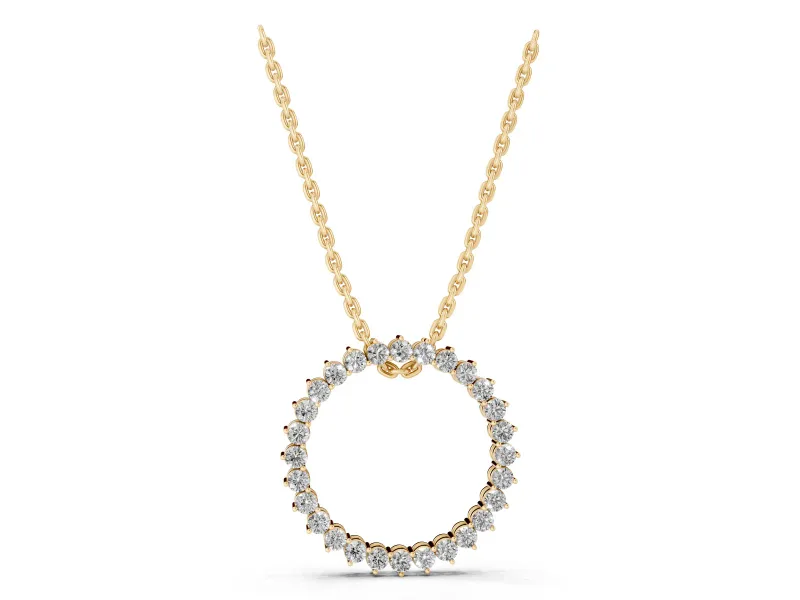 Round Lab-Grown Diamond Open Circle Pendant Necklace | Individual Prong Heads | Yellow Gold