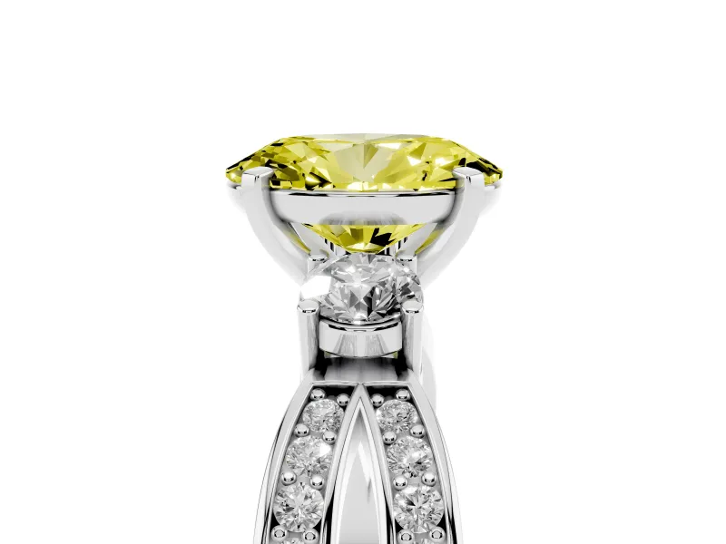 Oval Three-Stone Pavé Twist Engagement Ring Setting for a Fancy Yellow Lab-Grown Diamond | Split Shank | Sterling Silver