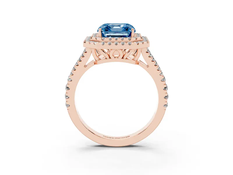 Asscher Cut Halo Engagement Ring Setting for a Fancy Blue Lab-Grown Diamond | Rose Gold - Design NV-24799