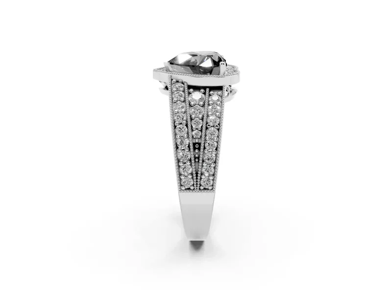Fancy Black Heart Cut Diamond Halo Ring Set in Silver with Accent Split Shank and Prong Setting