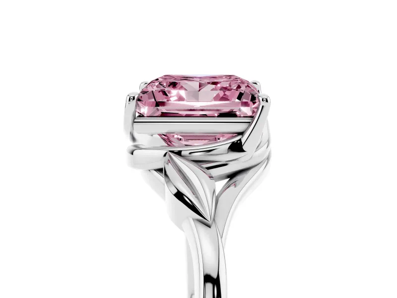Princess Cut Leaf Bypass Solitaire Engagement Ring Setting for a Fancy Pink Lab-Grown Diamond | Polished Band | Platinum