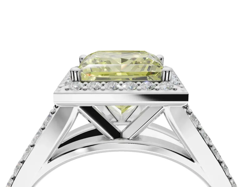Princess Cut Halo Engagement Ring Setting for a Fancy Yellow Lab-Grown Diamond | Sterling Silver - Design NV-24520