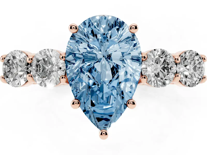 Pear-Shaped 5 Stone Engagement Ring Setting for a Fancy Blue Lab-Grown Diamond | Rose Gold