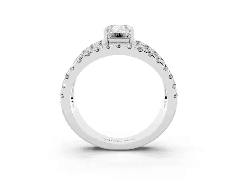 Emerald Cut Wide Open Split Shank Engagement Ring Setting | Pavé Strands | White Gold