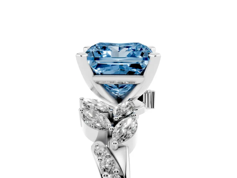 Princess Cut Floral Engagement Ring Setting for a Fancy Blue Lab-Grown Diamond | Marquise Side Stones | Sterling Silver