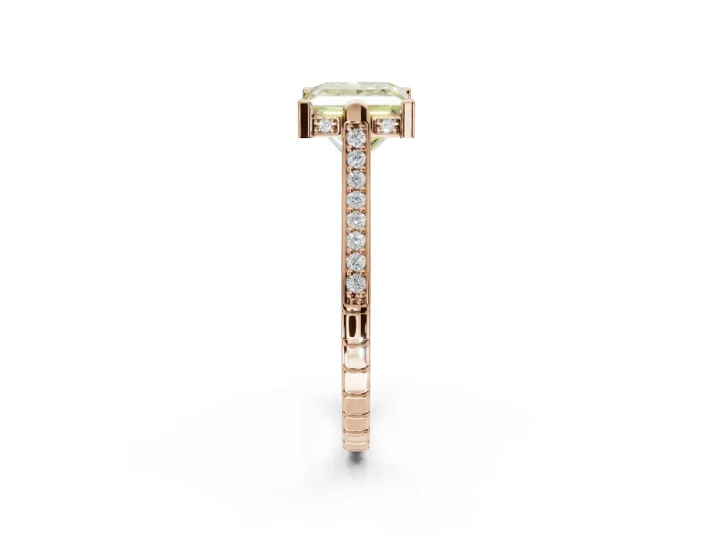 Princess Cut Vintage Cathedral Engagement Ring Setting for a Fancy Yellow Lab-Grown Diamond | Carved Band | Rose Gold