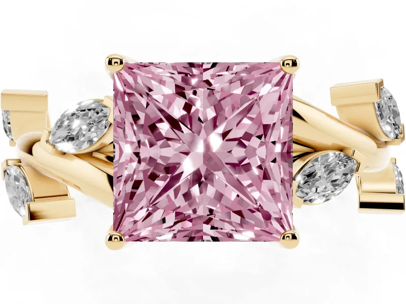 Princess Cut Twisted Vine Engagement Ring Setting for a Fancy Pink Lab-Grown Diamond | Yellow Gold