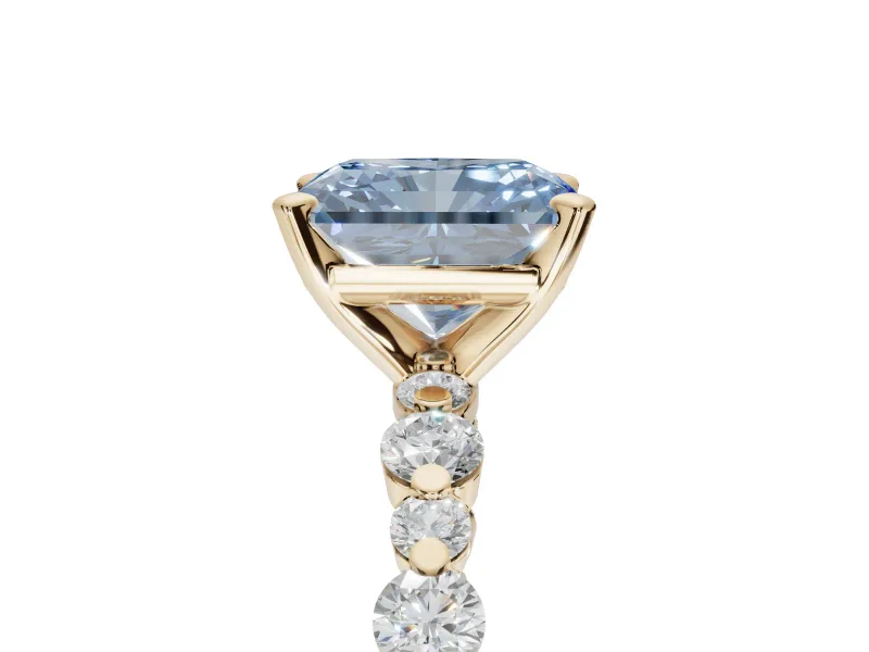 Radiant Cut Pavé Engagement Ring Setting for a Fancy Blue Lab-Grown Diamond | Alternating Accents | Yellow Gold