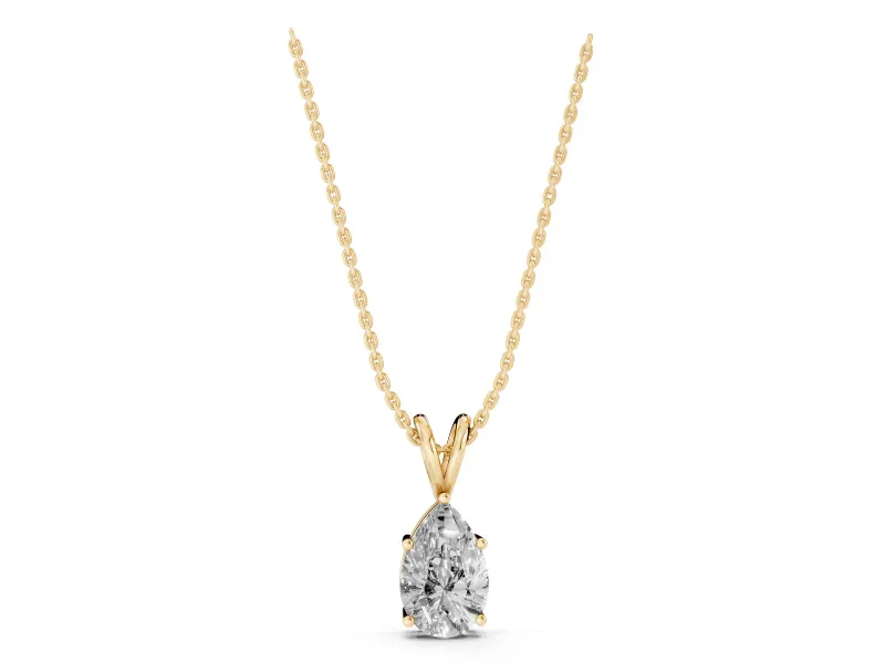 Pear-Shaped Lab-Grown Diamond Solitaire Pendant Necklace | Split V Bail | Yellow Gold