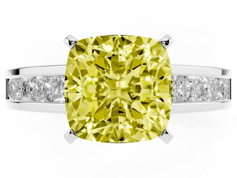 Cushion Cut Channel Engagement Ring Setting for a Fancy Yellow Lab-Grown Diamond | Sterling Silver