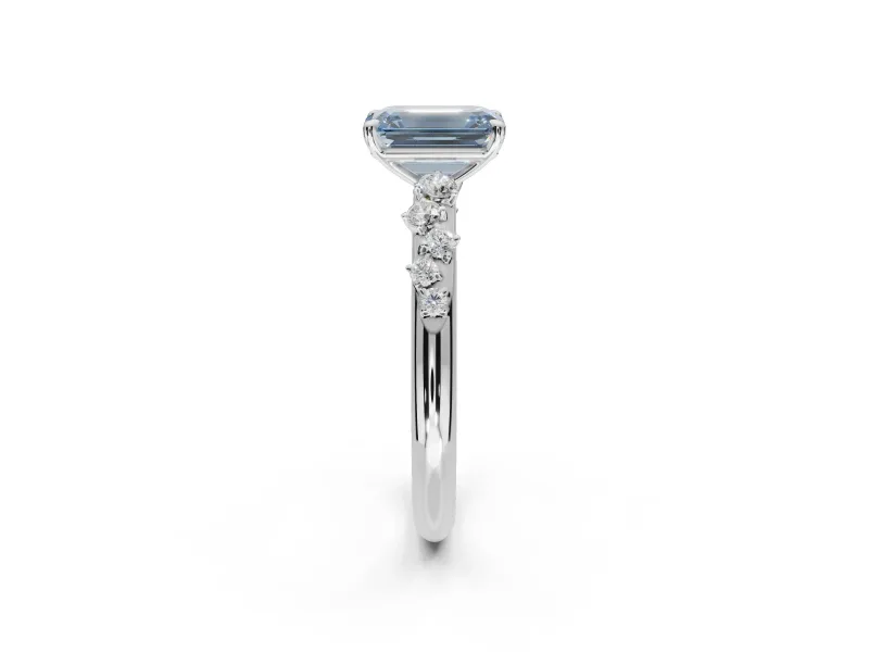 Emerald Cut Graduated Solitaire Engagement Ring Setting for a Fancy Blue Lab-Grown Diamond | Sterling Silver