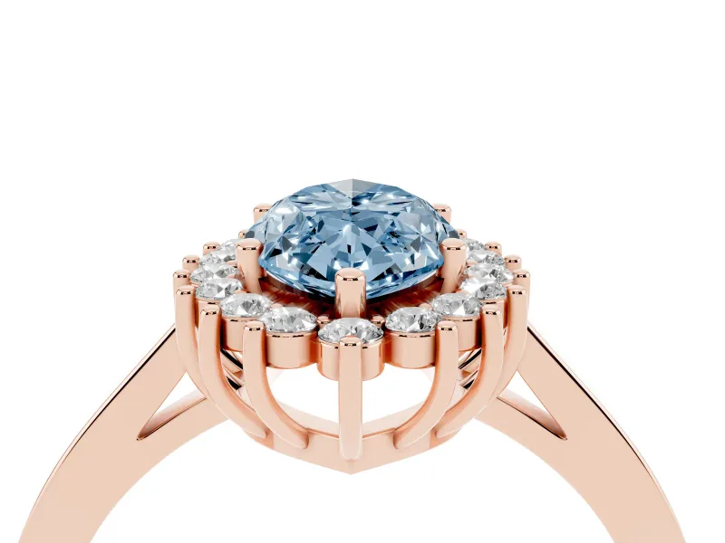 Marquise Scalloped Halo Engagement Ring Setting for a Fancy Blue Lab-Grown Diamond | Rose Gold