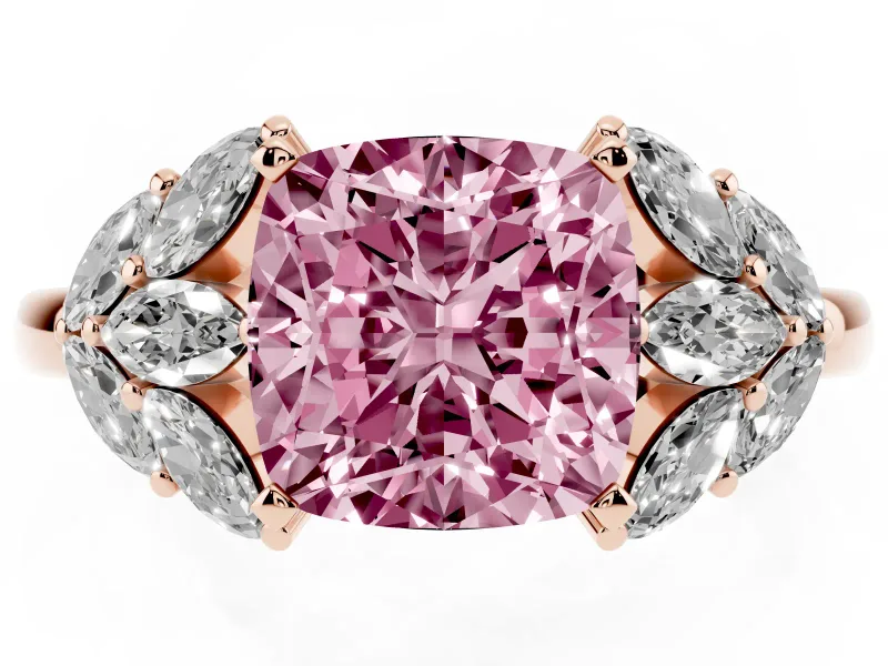 Cushion Cut Leaf Cluster Engagement Ring Setting for a Fancy Pink Lab-Grown Diamond | Rose Gold