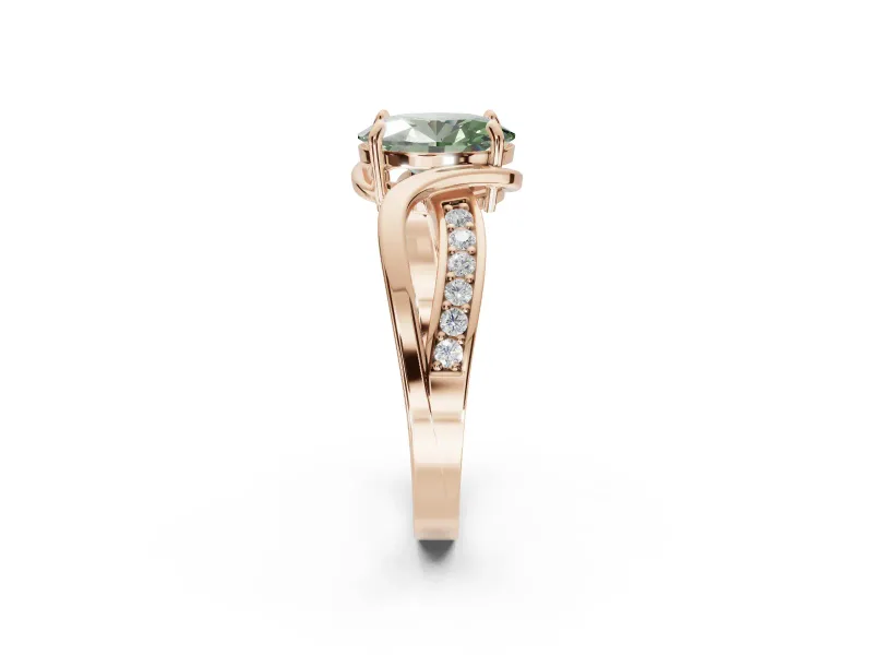 Oval Bypass Solitaire Engagement Ring Setting for a Fancy Green Lab-Grown Diamond | Pavé and Plain Strands | Rose Gold
