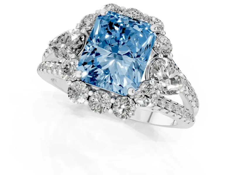 Radiant Cut Halo Engagement Ring Setting for a Fancy Blue Lab-Grown Diamond | Sterling Silver - Design NV-24738