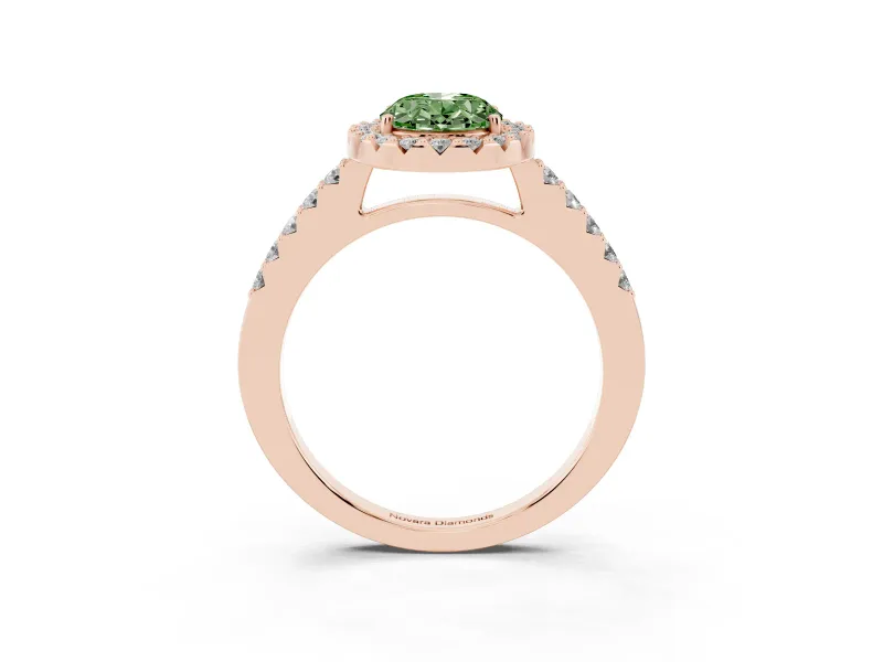 Oval Halo Engagement Ring Setting for a Fancy Green Lab-Grown Diamond | Single Row Pavé Band | Rose Gold